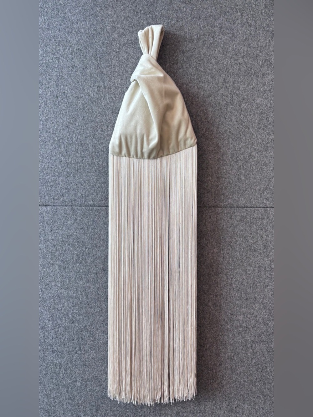 Velvet Wristlet Knot Ivory Mini fringe Bag